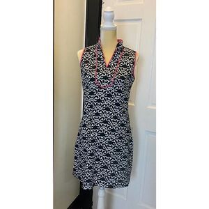 Vince Camuto Black Print Dress with Hot Pink Fuchsia Piping - Size 4